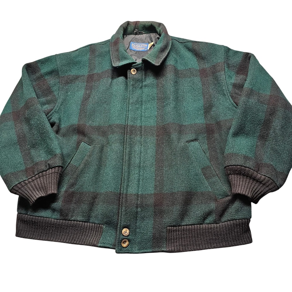 Pendleton Mens Green Plaid Virgin Wool Thinsulate Warm Bomber Jacket Size L